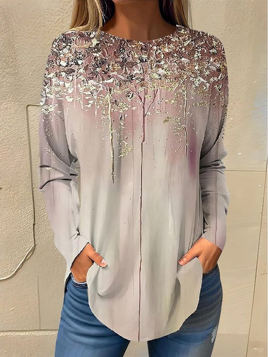 Women's Long Sleeve Tee T-shirt Spring/Fall Floral Jersey Crew Neck Daily Going Out Casual Top Purplish blue