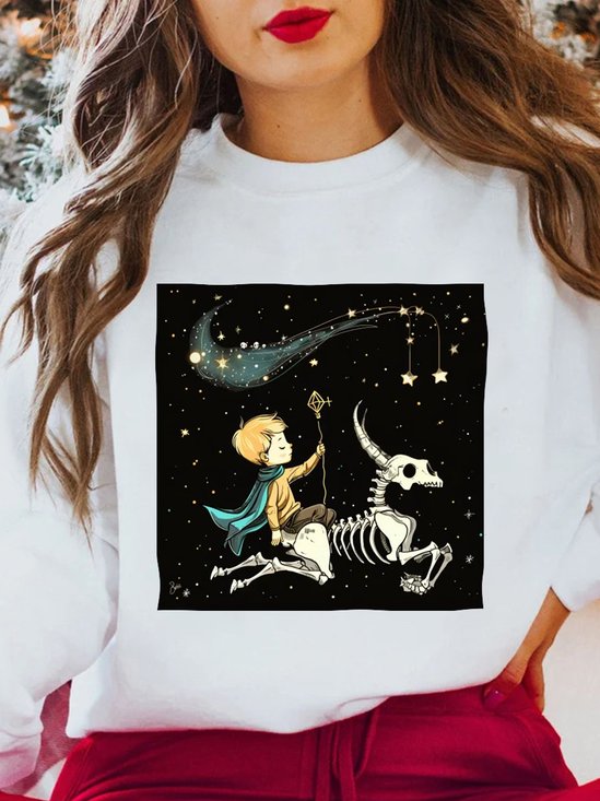 Constellation Capricorn Fantasy Fying Dream Graffiti Printed Cotton Sweatshirt
