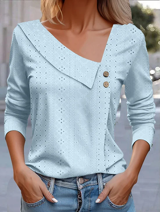 Women's Long Sleeve Tee T-shirt Spring/Fall Plain Buckle Lace Asymmetrical Daily Going Out Casual Top White