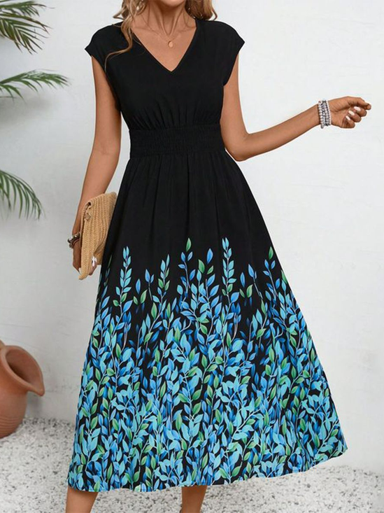 Women's Sleeveless Summer Floral Dress V Neck Daily Going Out Casual Midi A-Line Black