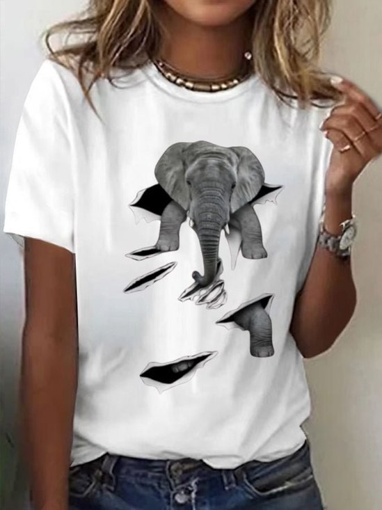 Women's Short Sleeve Tee T-shirt Summer Animal Printing Cotton Crew Neck Daily Going Out Vintage Top White