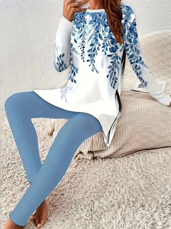 Women's Jersey Geometric Daily Going Out Two Piece Set Long Sleeve Casual Spring/Fall Top With Pants Matching Set