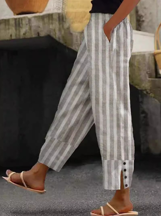 Women's Trousers Straight Pants Daily Going Out Casual Striped Spring/Fall Pants