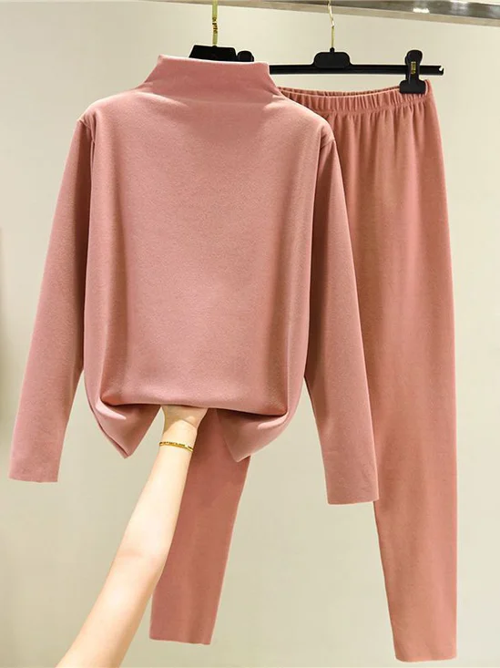 Women's Cashmere Plain Daily Going Out Two Piece Set Long Sleeve Casual Spring/Fall Top With Pants Matching Set