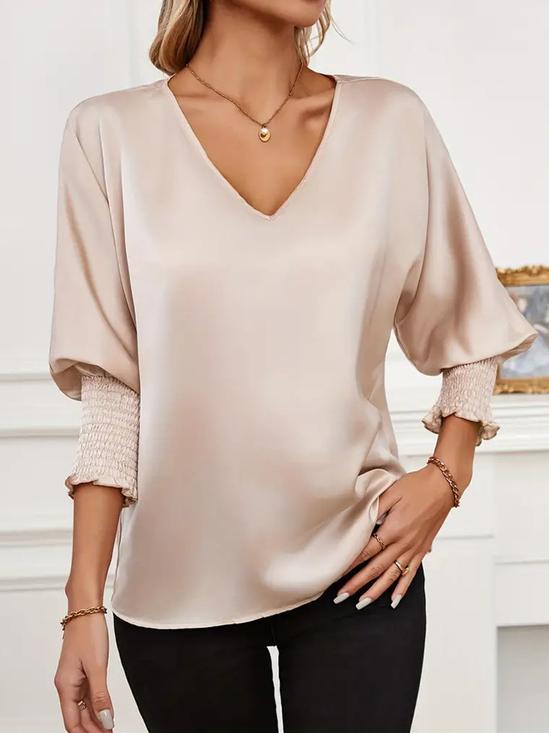 Women's Long Sleeve Blouse Spring/Fall Plain V Neck Daily Going Out Casual Top