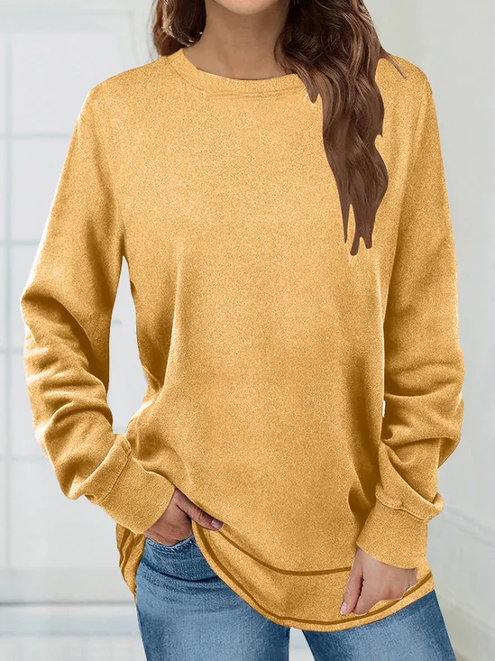 Women's Long Sleeve Tee T-shirt Spring/Fall Plain Knitted Crew Neck Daily Going Out Casual Top