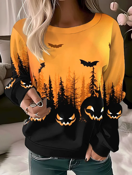 Women's Crew Neck Halloween Casual Spring/Fall Long Sleeve Sweatshirt