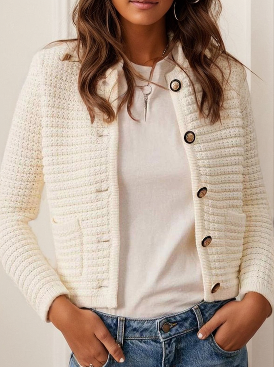 Women's Casual Spring/Fall Plain Wool/Knitting Buckle Cardigan