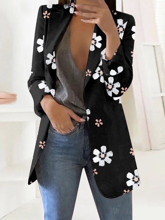 Women's Spring/Fall Outerwear Casual Floral Long Sleeve Lapel Collar Mid-long Blazer