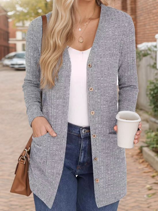 Women's Casual Spring/Fall Plain Cardigan