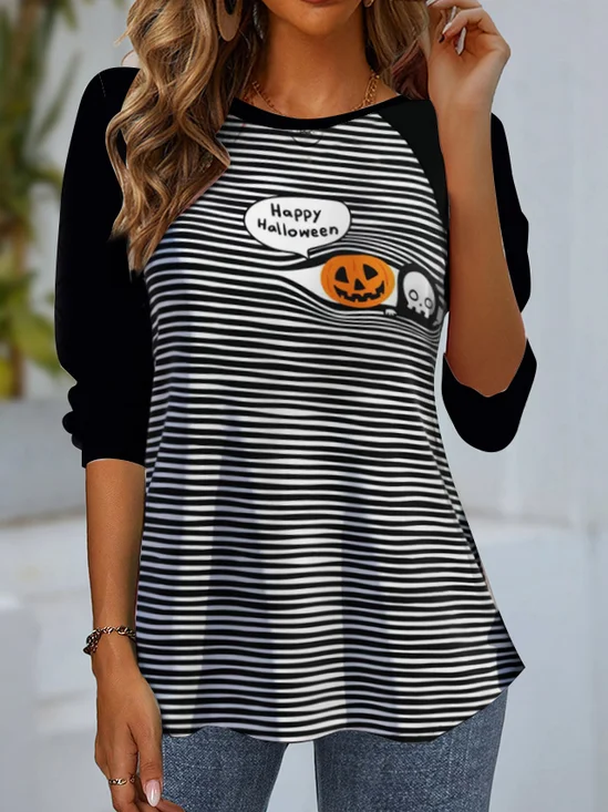 Women's Long Sleeve Tee T-shirt Spring/Fall Striped Jersey Crew Neck Daily Going Out Casual Top