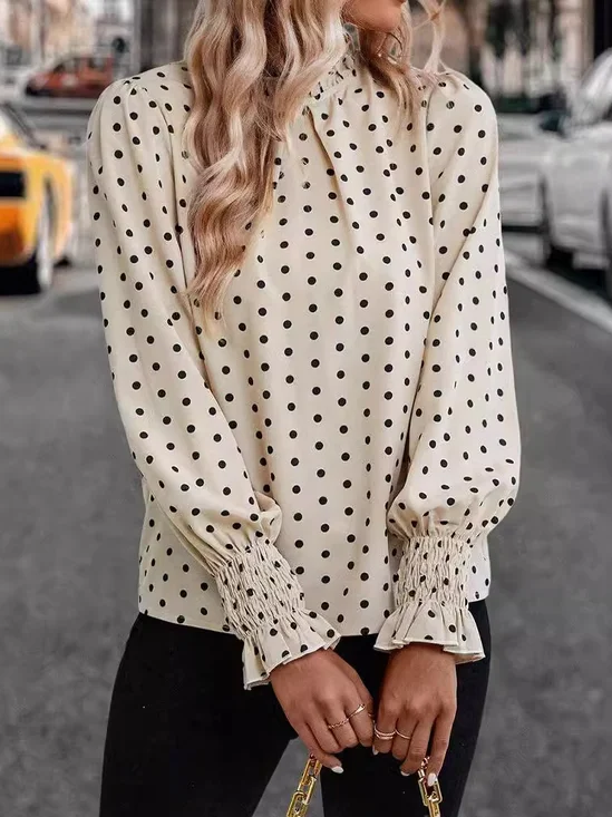 Women's Long Sleeve Blouse Spring/Fall Polka Dots Lotus Leaf Collar Daily Going Out Casual Top