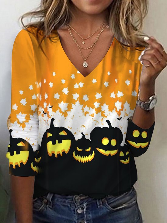 Women's Long Sleeve Tee T-shirt Spring/Fall Halloween Jersey V Neck Daily Going Out Casual Top