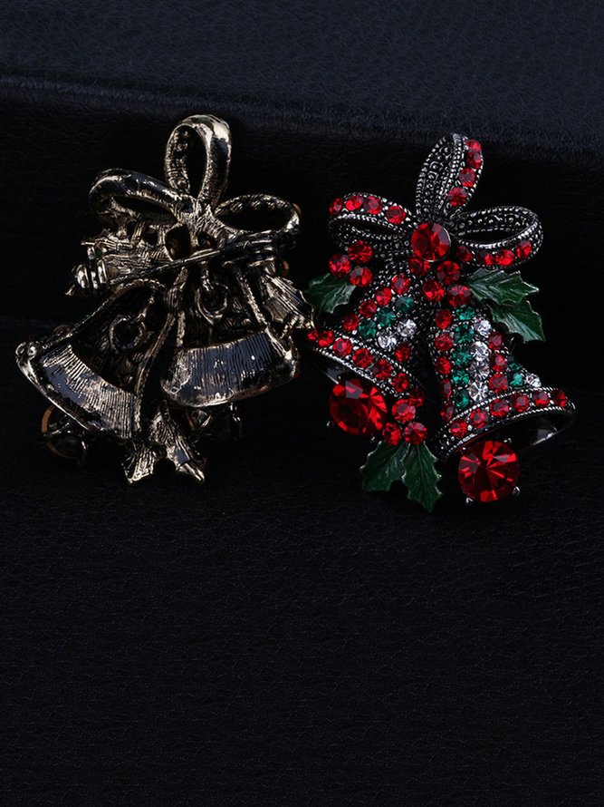 JFN  Vintage Alloy Rhinestone Tinkle Bell Christmas Bow Decoration Brooch