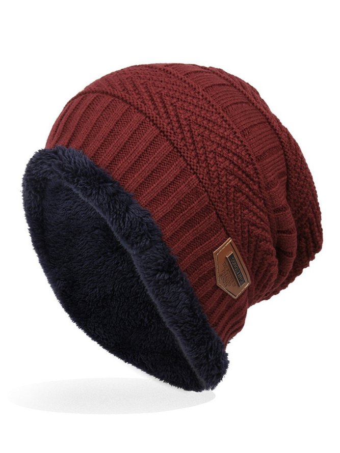 JFN  Mens Labeling Knitted Cap Velvet Wool Cap Hats
