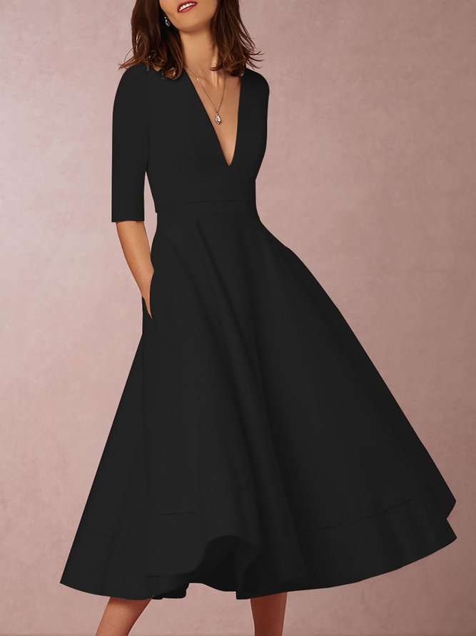 deep v neck swing dress