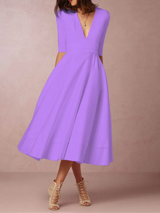 deep v neck swing dress