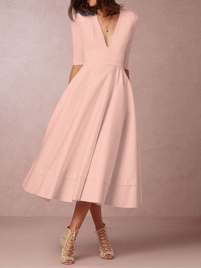 deep v neck swing dress