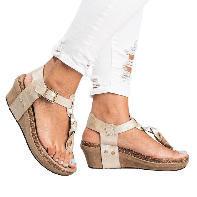 Women Large Size Adjustable Buckle Wedge Casual Sandals | justfashionnow