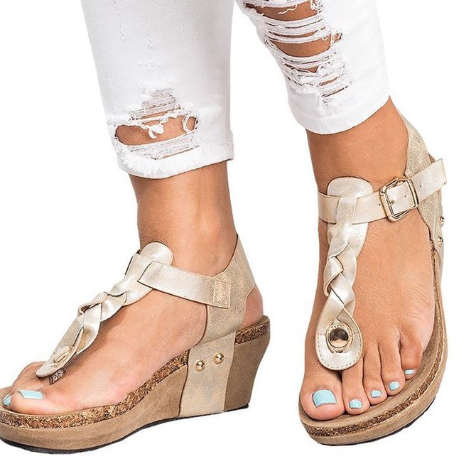 Women Large Size Adjustable Buckle Wedge Casual Sandals | justfashionnow