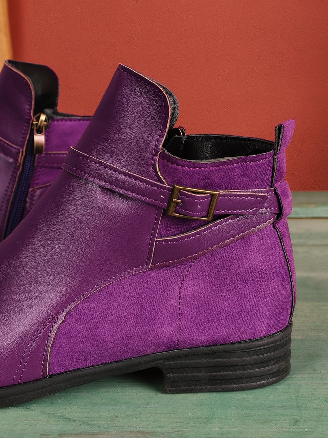 Women Vintage Round Toe Chunky Heel Casual Short Boots