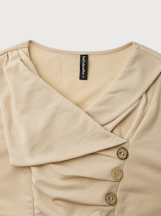 New pile collar button casual long sleeve women Sweatshirt