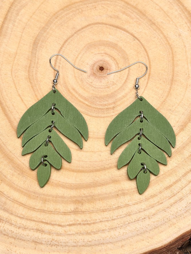 Vintage Wood Fringe Leaf Earrings