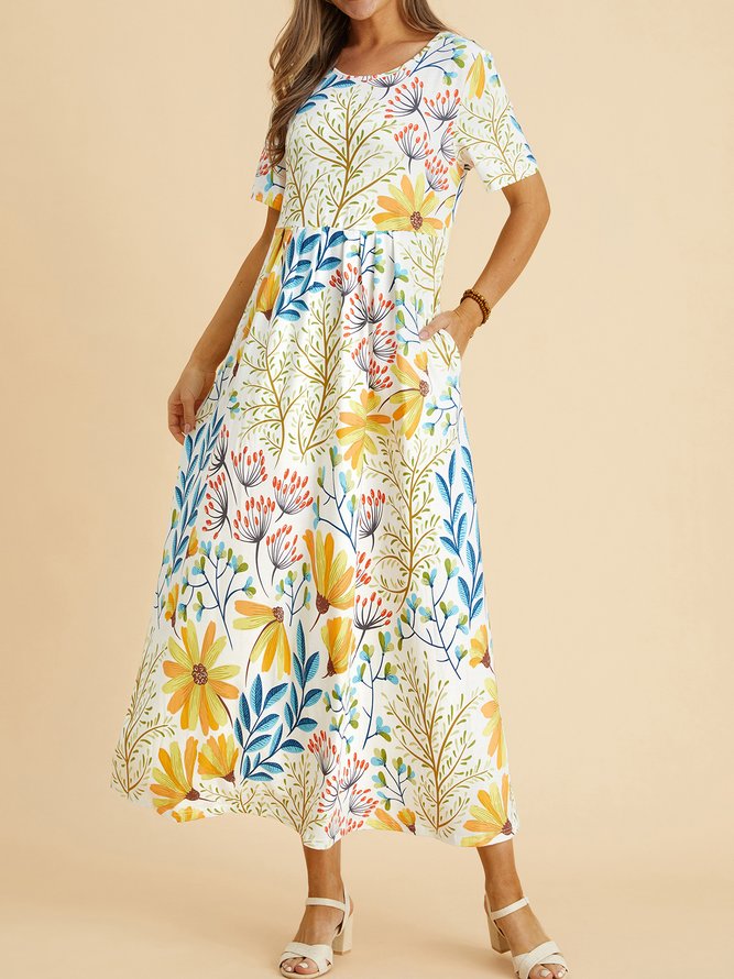 JFN Round Neck Floral  Casual Midi Dress
