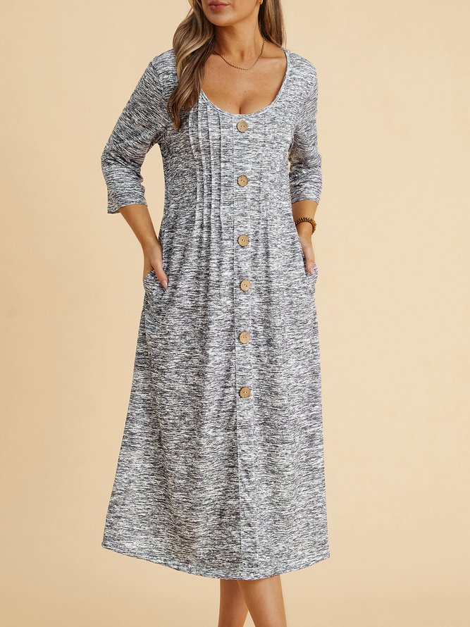 V Neck Plain Regular Fit Casual Dress