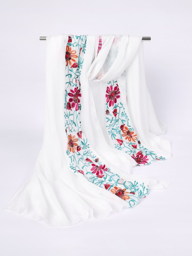 Ethnic Vintage Floral Pattern Linen Scarf Neck Bohemian Casual Accessories