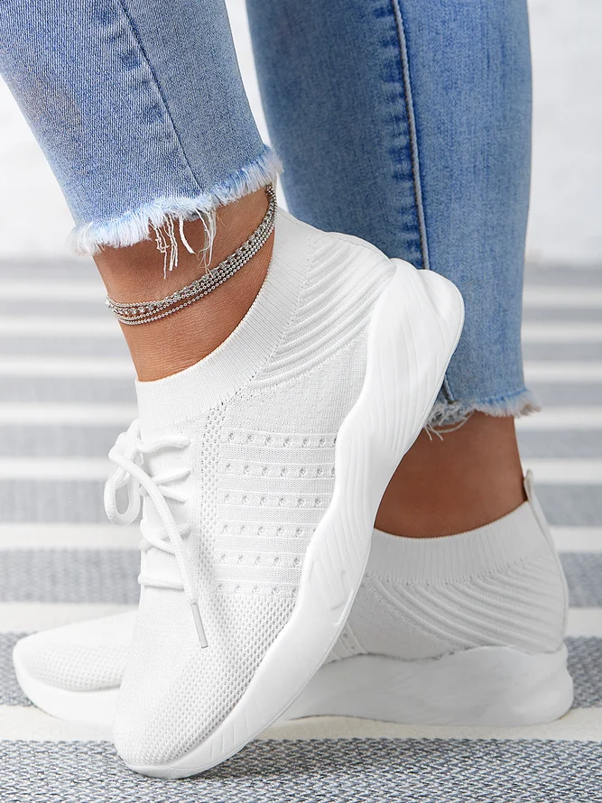 Women Mesh Platform Lace Up Fly Woven Lightweight Soft Sole Slip On Solid Sneakers Justfashionnow 0334