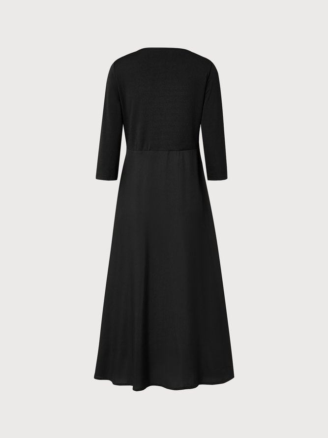 JFN V Neck Elegant Black Slim Fit Knit Midi Prom Dress