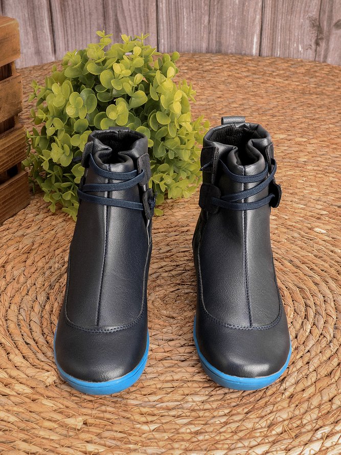 JFN Women Christmas Vintage West Styles Braided Strap Flat Heel Winter Classic Boots