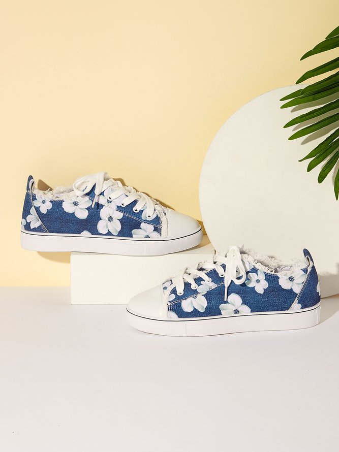 JFN  Women's Lily Graphic Print Denim Lace-Up Sneakers