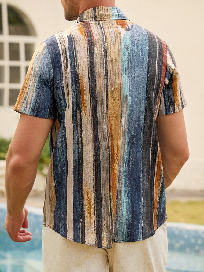 Leisure Vacation Abstract Gradient Geometric Pattern Hawaiian Style Printed Shirt Top