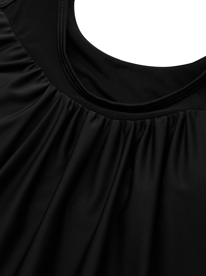 Casual Plain Gathered Scoop Neck Tankinis Two-Piece Set