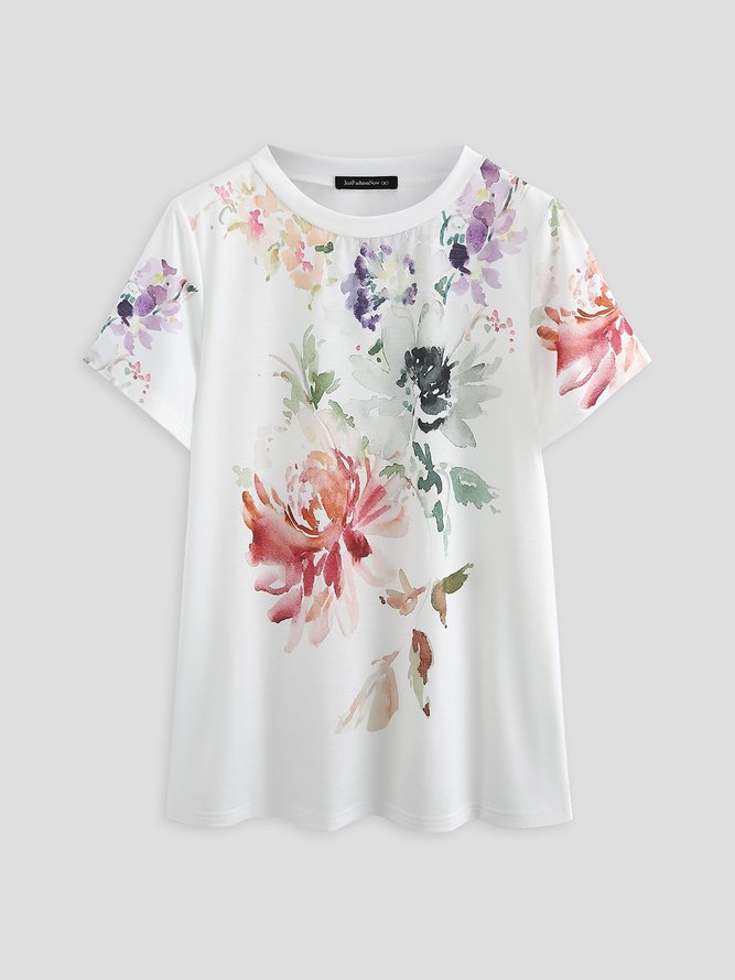 JFN Crew Neck Floral Casual T-Shirt