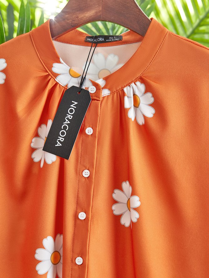 Casual Daisy Loose V neck Three Quarter Sleeve Blouse