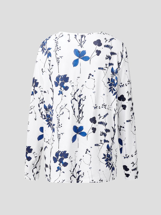 JFN V Neck Casual Floral Autumn Daily Long sleeve T-Shirt