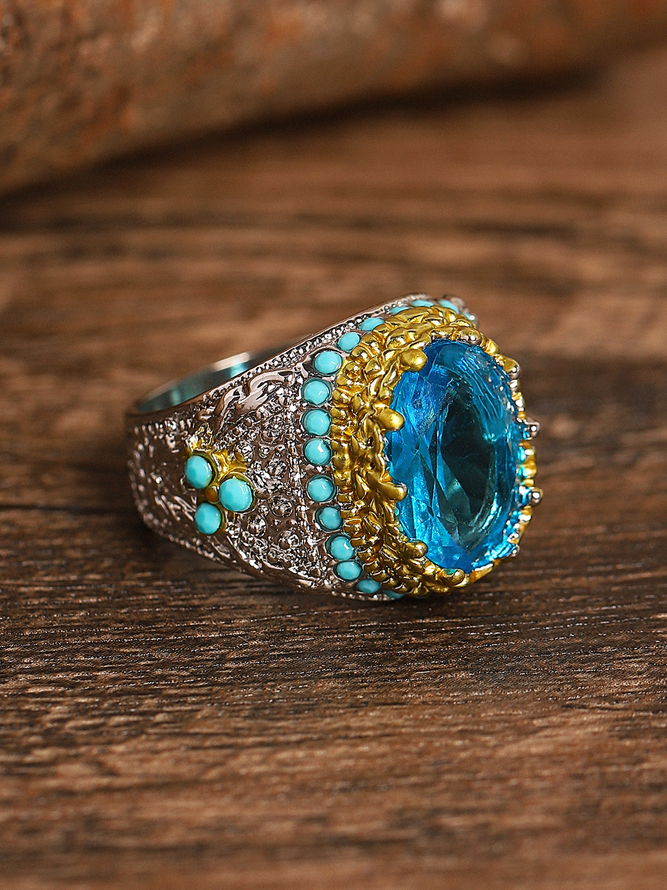 JFN Large Diamond Ocean Blue Gemstone Ring