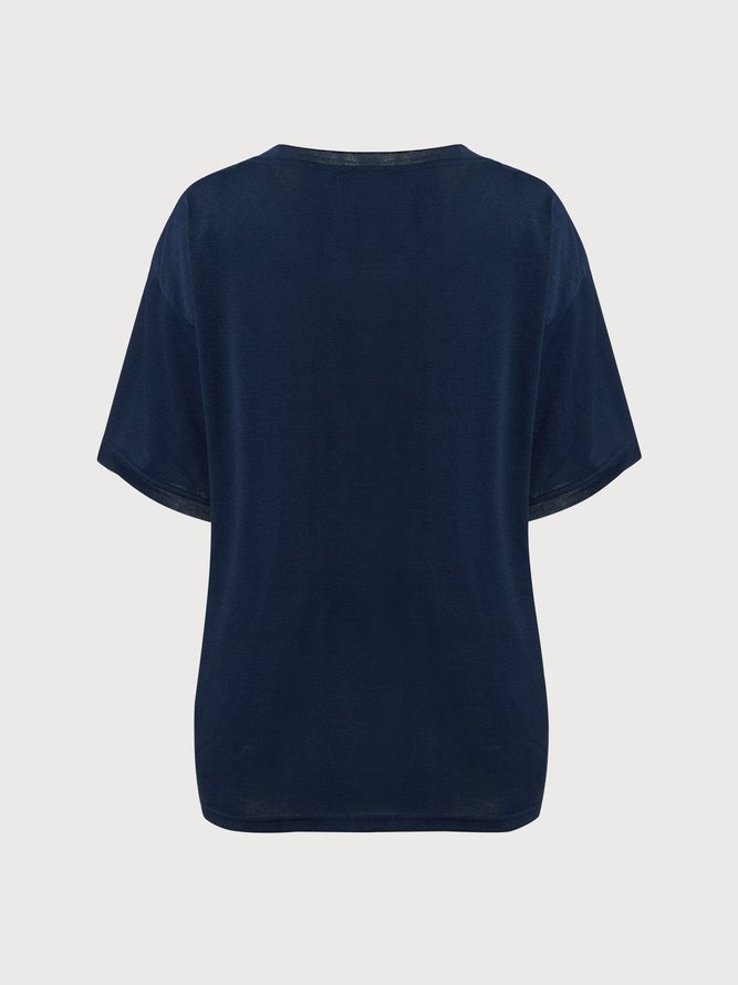 JFN V Neck Letter Casual T-Shirt/Tee