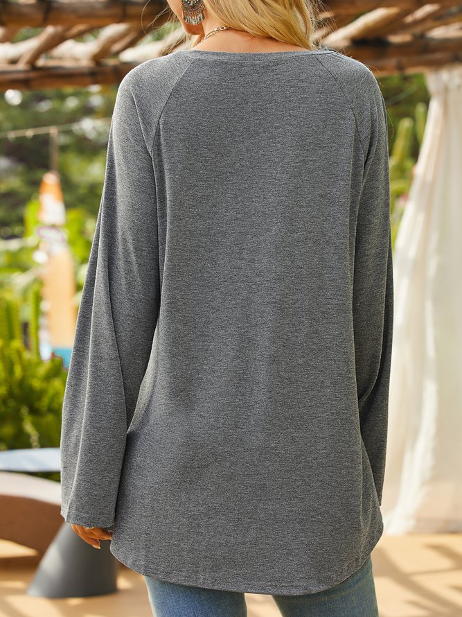 Casual Crew Neck Long Sleeve Solid Soft T-shirt