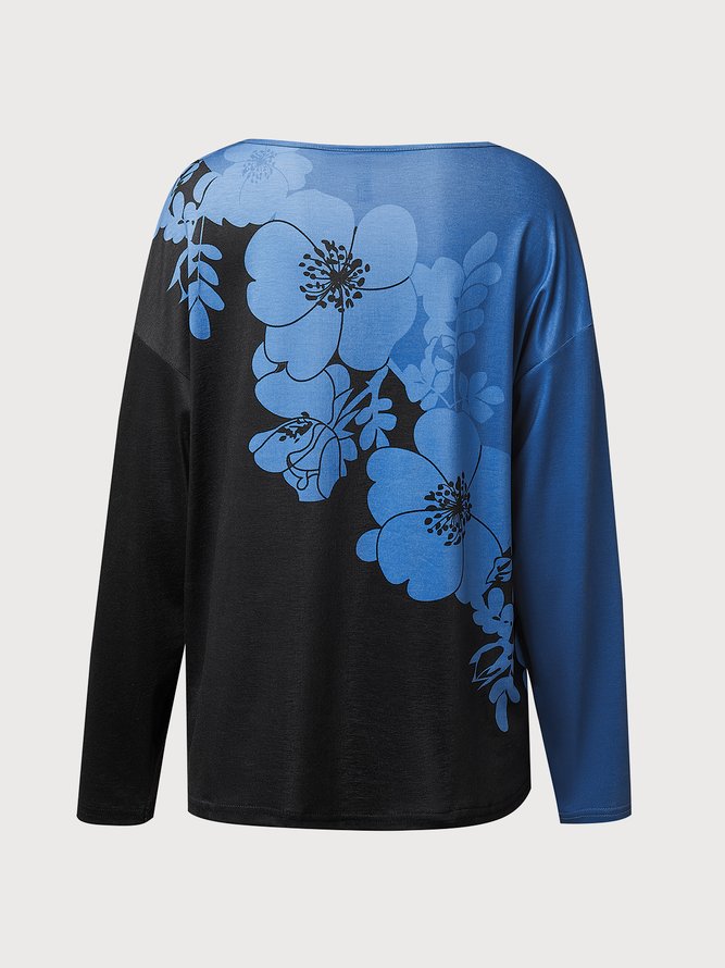 JFN Crew Neck Casual Floral Autumn Daily T-shirt