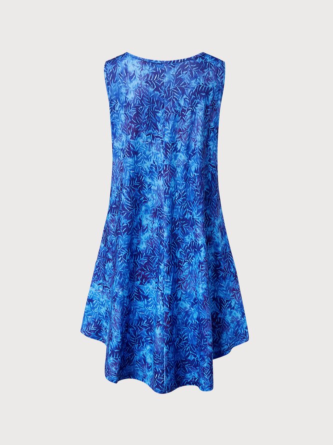 JFN Round Neck Pockets Leaves Casual Mini Dress