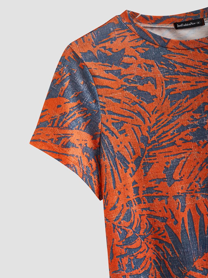 JFN Crew Neck Tropical Plants Vacation T-Shirt/Tee