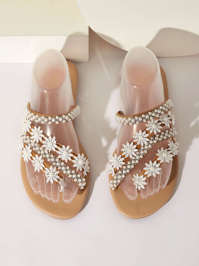 JFN  Women's Romantic Flower Decorative Wedding Flip-On Sandals