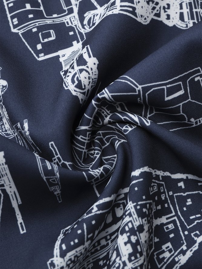 Mens Star Wars Aerospace Machine Print Casual Breathable Short Sleeve Hawaiian Shirt