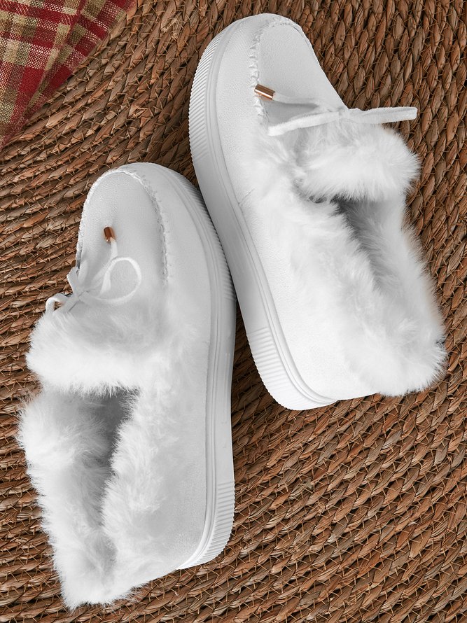 Women Winter Christmas Black Faux Fur Flat Heel Snow Boots
