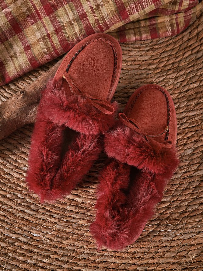 Women Winter Christmas Black Faux Fur Flat Heel Snow Boots