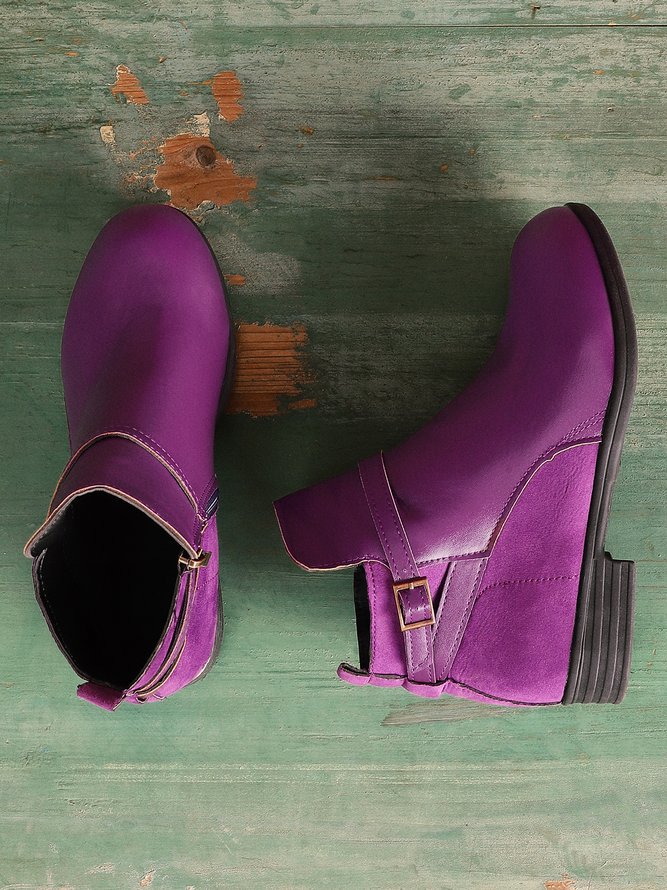 Women Vintage Round Toe Chunky Heel Casual Short Boots